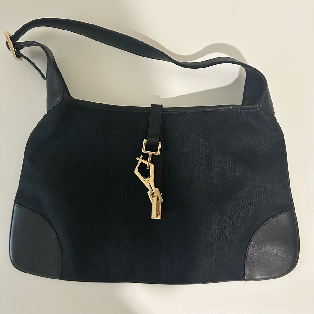 Auth Gucci Jackie monogram black bag - like new
